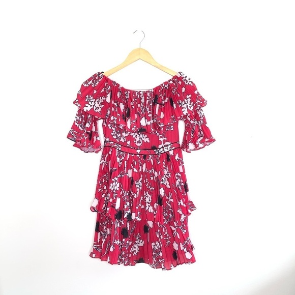 Self-Portrait Off The Shoulder Pleated Floral Mini Dress 6 - Picture 2 of 11